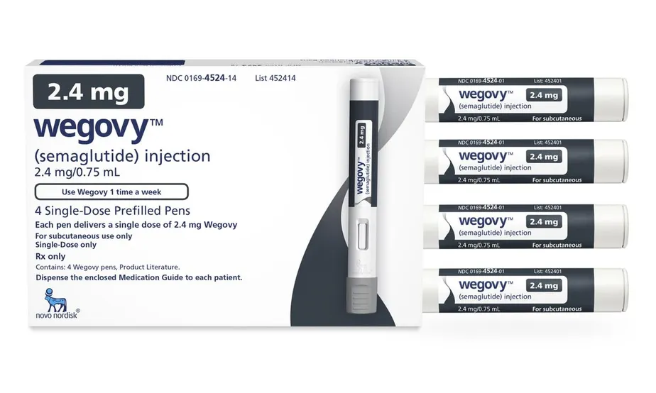 foto de uma caixa do medicamento wegov de 2.4 mg e suas canetas.