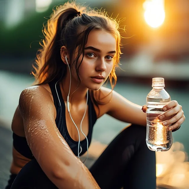 Atleta consumindo pequenas quantidades de água em intervalos regulares durante treino