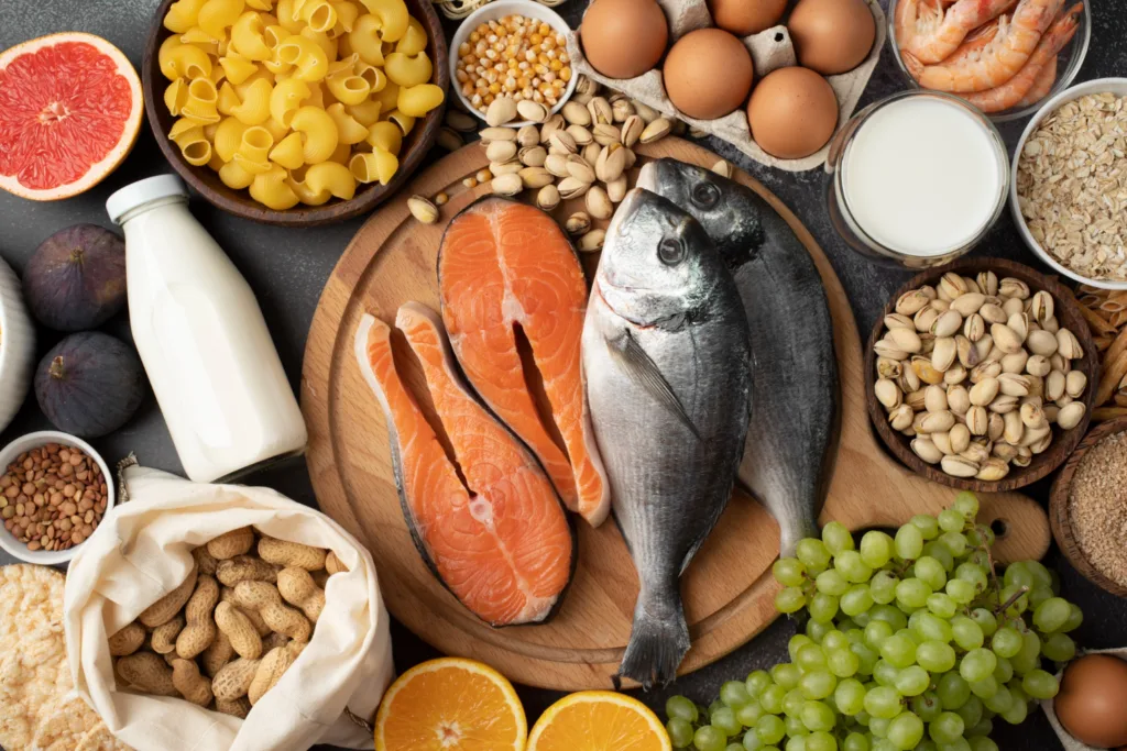 Bandeja com alimentos ricos em omega-3