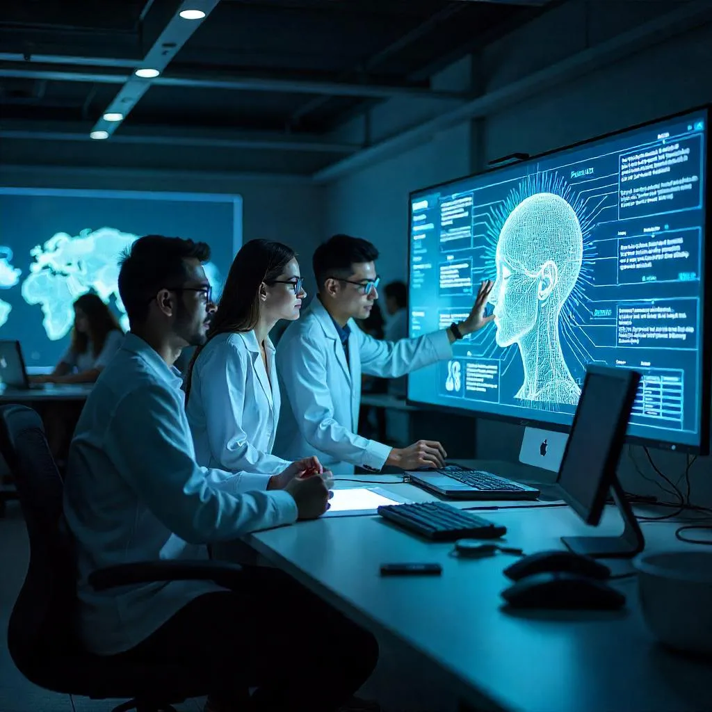 imagem de uma sala escura de um laboratório de computação.