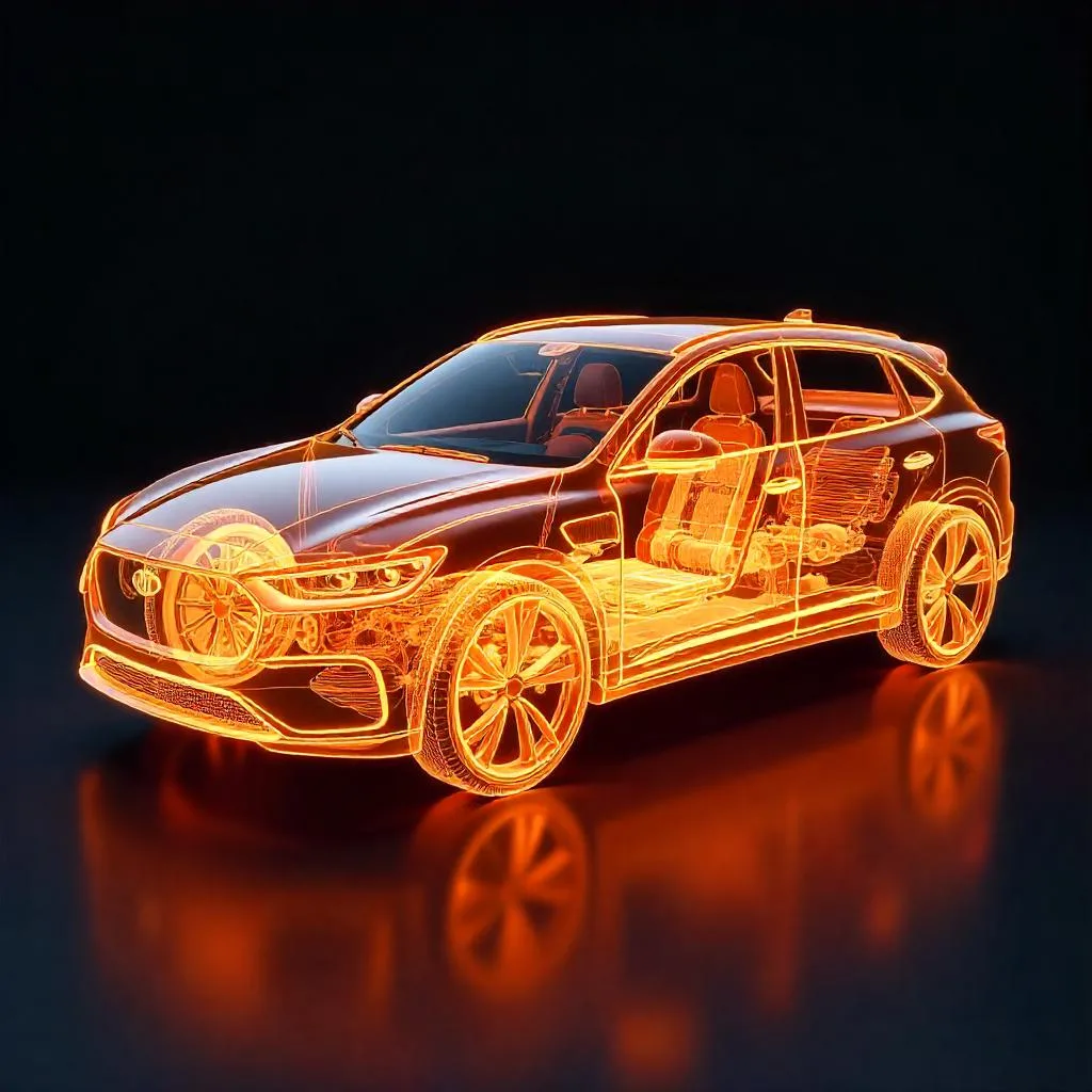 raio X de carro movido a hidrogenio na cor laranja.