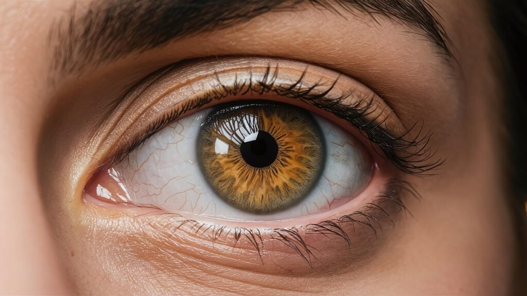 close em um olho cor de mel.