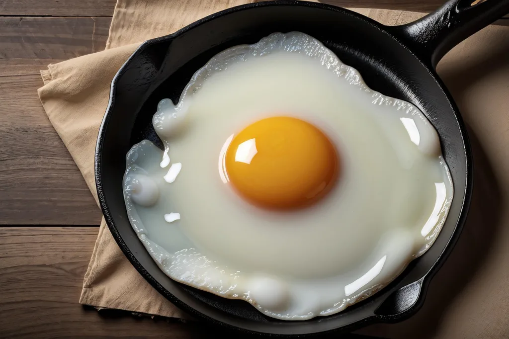 foto de um ovo frito numa frigideira.