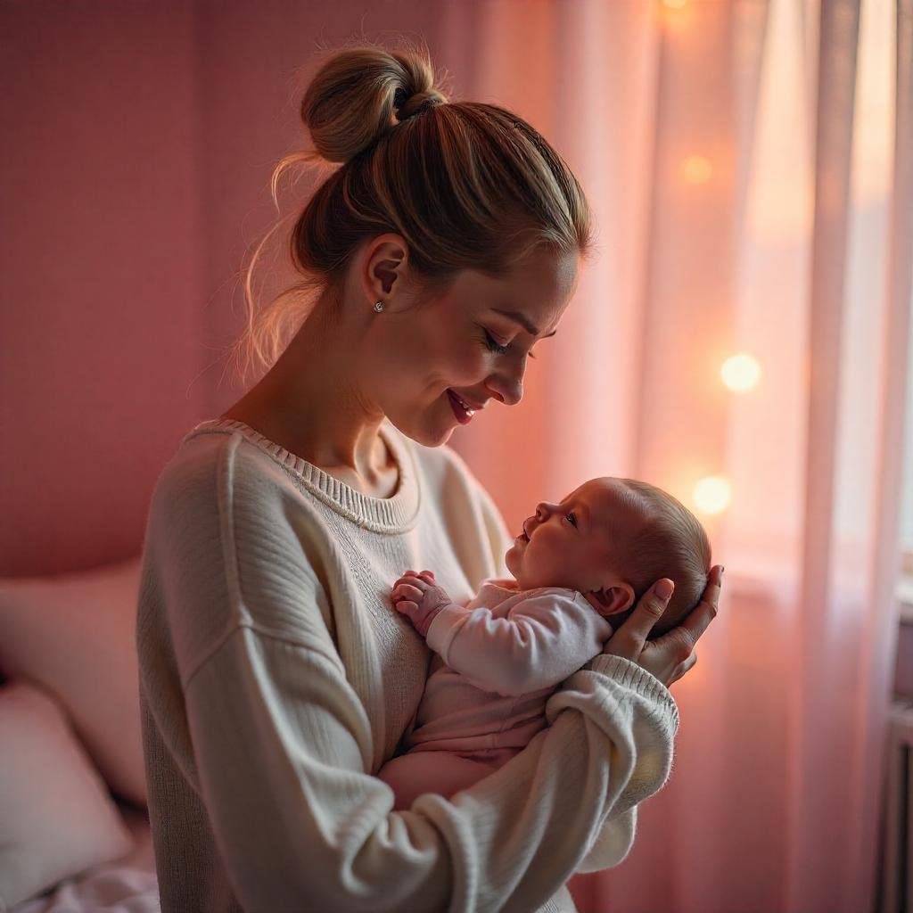 uma jovem mãe com seu bebê no colo