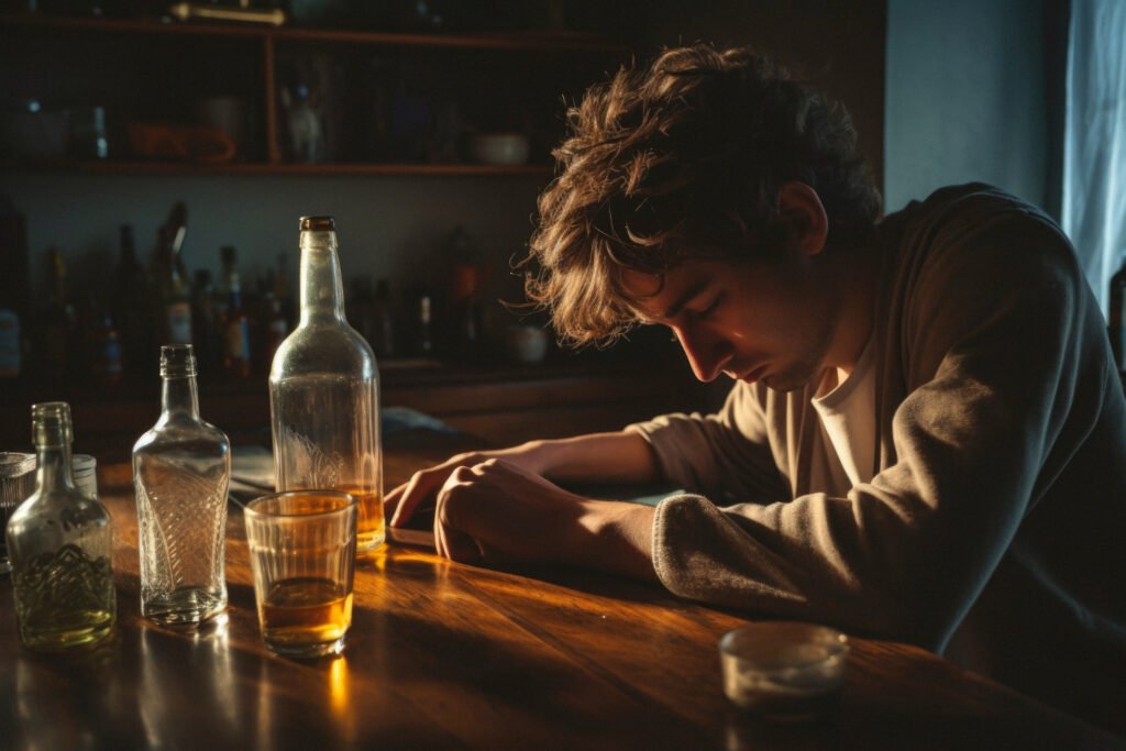 imagem de um jovem viciado em bebidas alcoólicas.