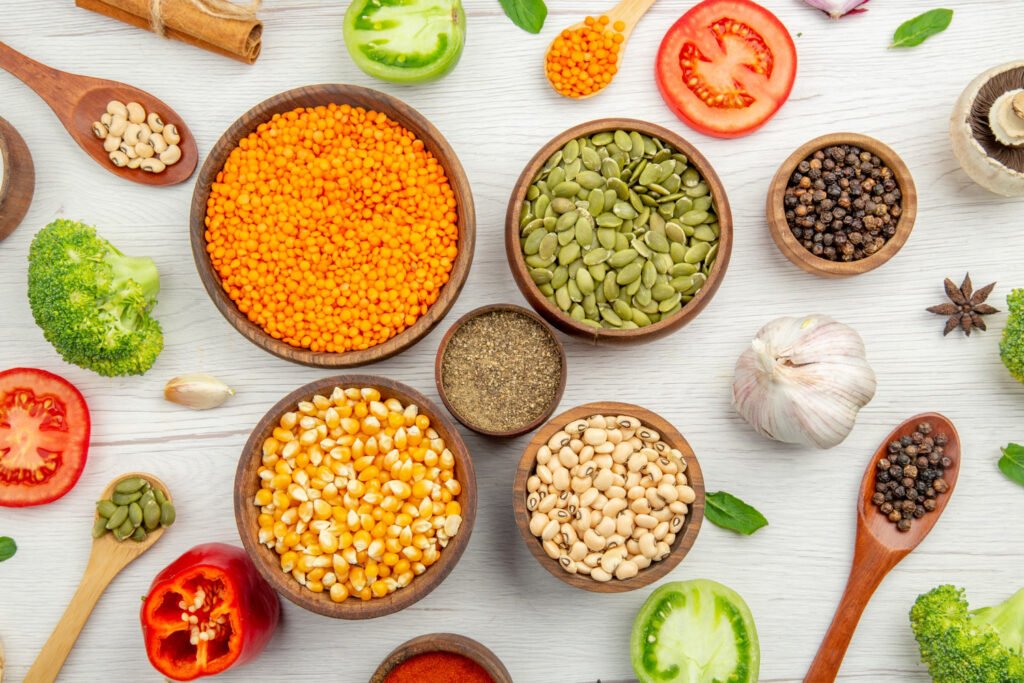 vários tipos de leguminosas.