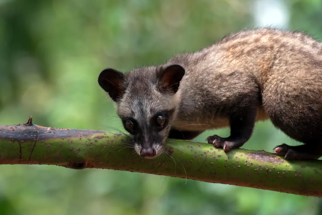 Civeta num galho de arvore na natureza.