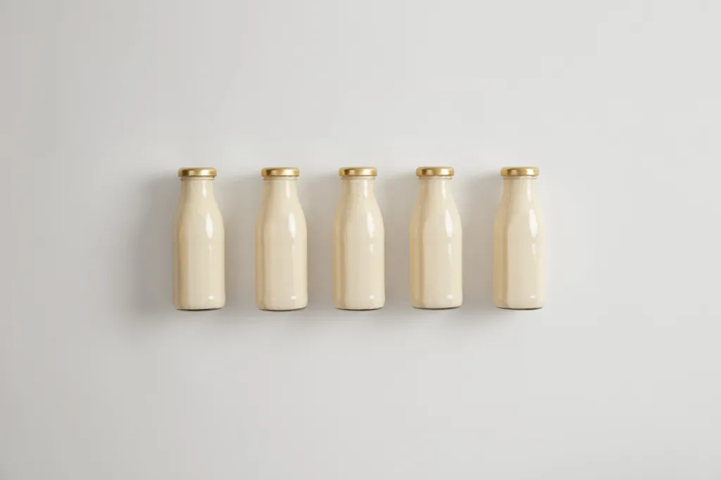 frascos de probióticos num fundo branco.