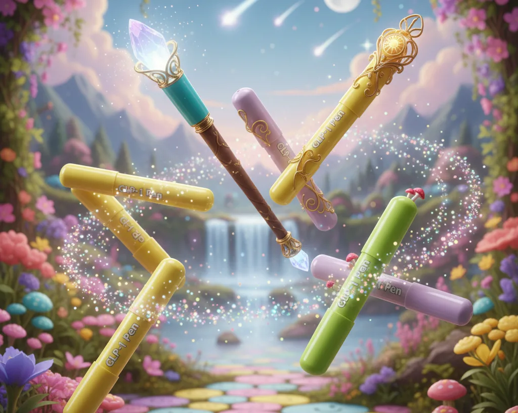 Arte divertida das canetas GLP-1.