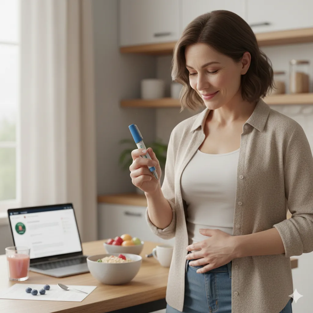 mulher com uma caneta GLP-1