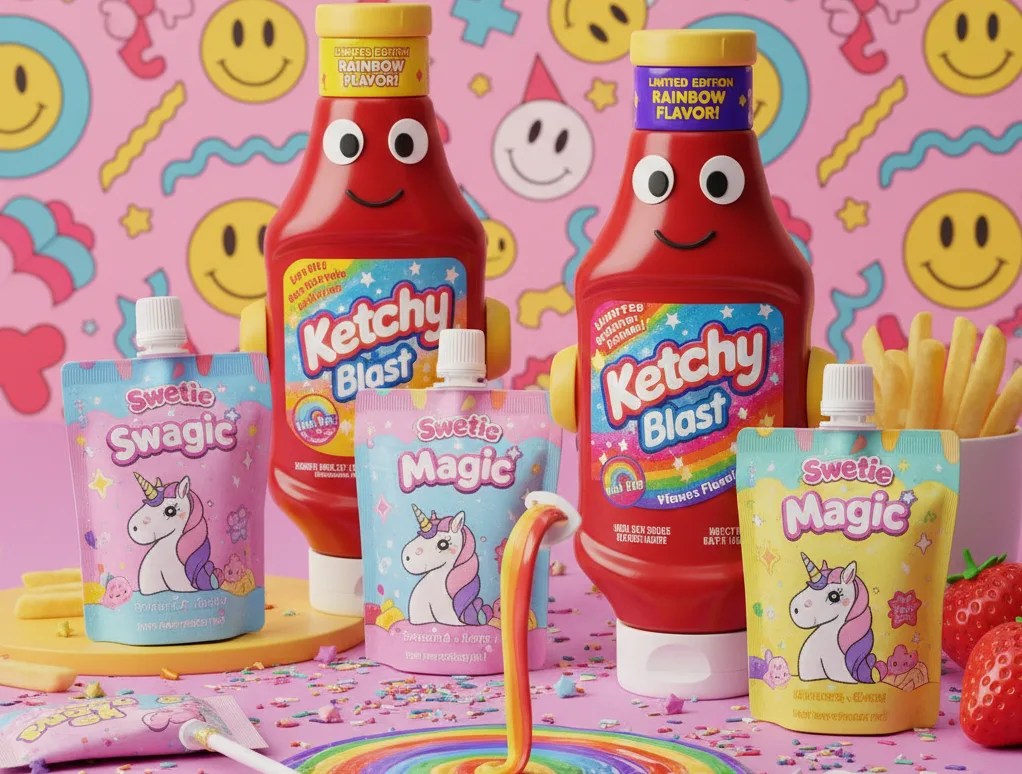 imagem divertida de potes de ketchup.