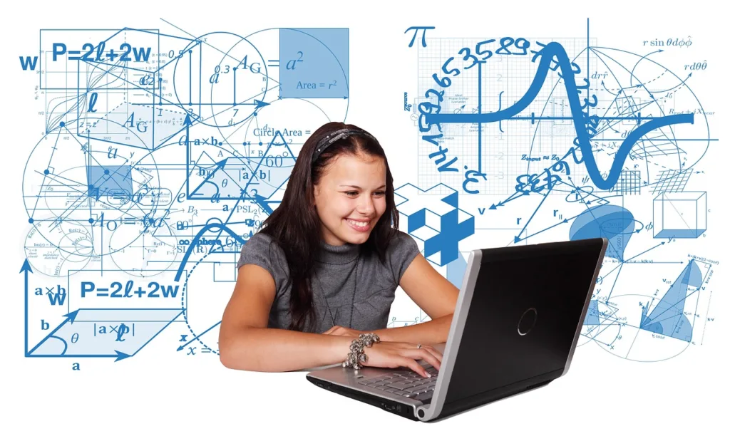 adolescente estudando em um laptop.