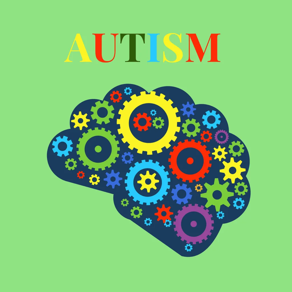 figura pedagógica de um cérebro com as cores do autismo.