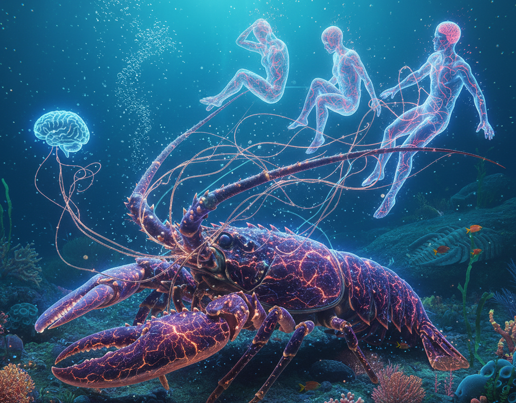 figura de uma lagosta e suas conexões com seres humanos.